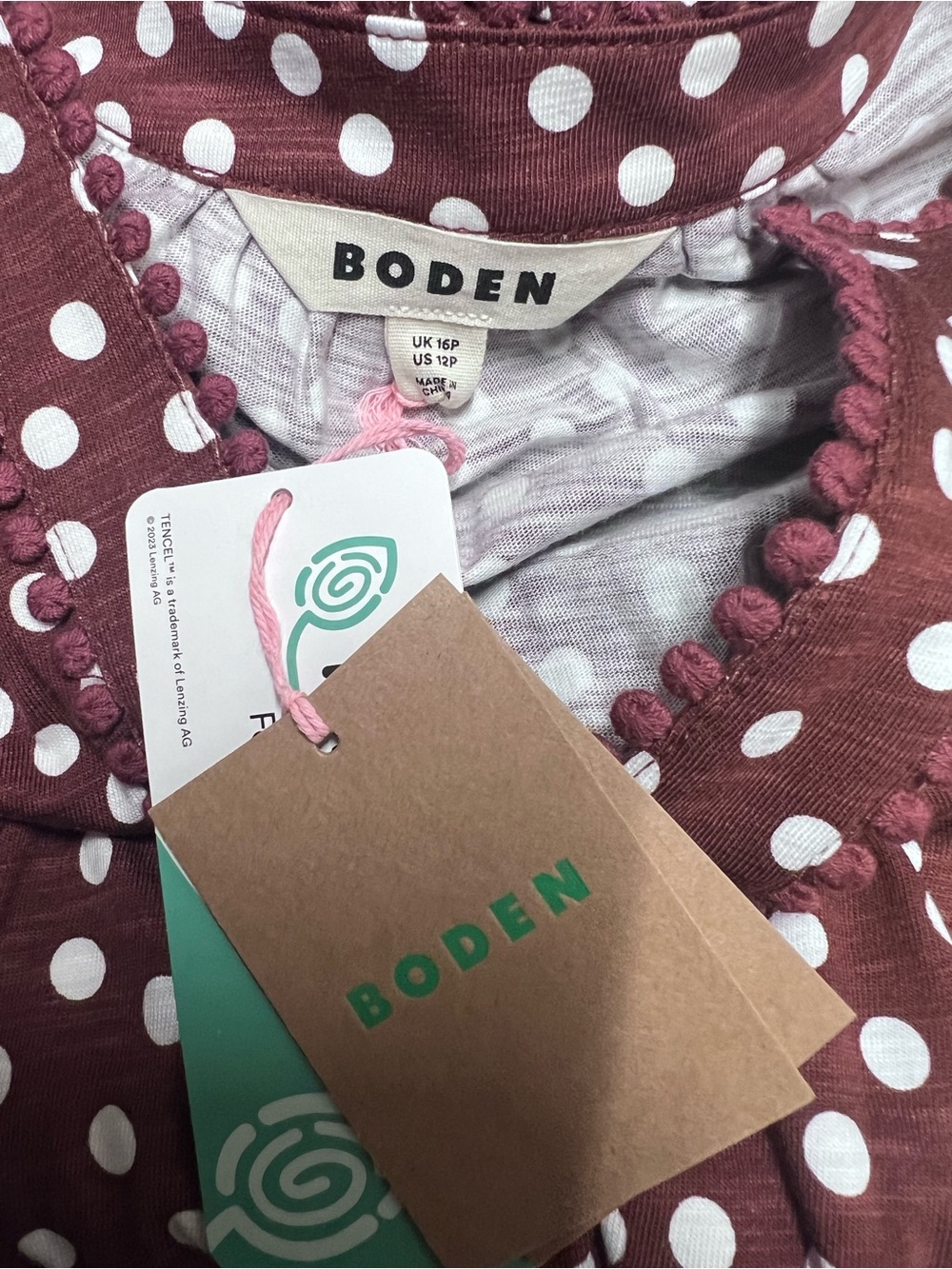 NWT- Boden Maddie Trim Jersey Dress Burgundy Red Polka Dot Flowy Maxi Dress 12P - Picture 7 of 8